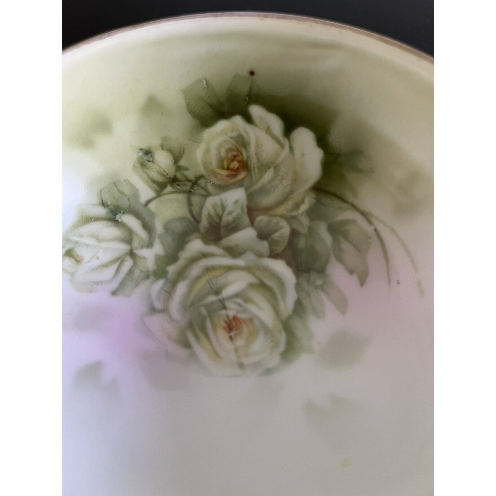 Antique Prussia Royal Rudolstadt Hand Painted Floral Footed 4” Trinket Dish Bowl